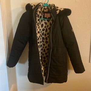 BCBG Black Kids Puffer Jacket with Leopard Lining size L